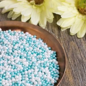 Turquoise & White Glimmer Pearls (3-4mm) Sprinkles