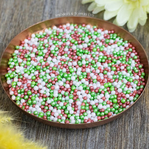 Red White & Green Glimmer Pearls (3-4mm) Sprinkles