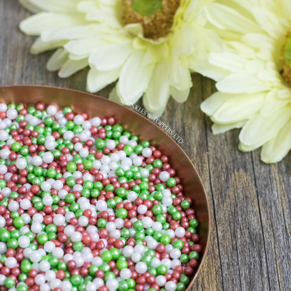 Red White & Green Glimmer Pearls (3-4mm) Sprinkles