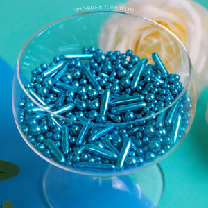 Blue Metallic Pearls & Rods Mix