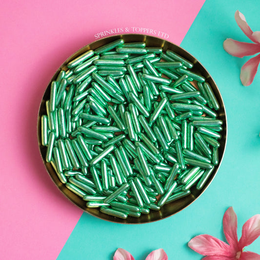 Green Metallic Macaroni Rods (20mm) Sprinkles