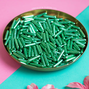 Green Metallic Macaroni Rods (20mm) Sprinkles