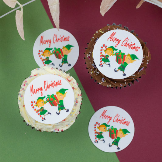 Merry Christmas Elves 2" / 5cm discs for cupcakes