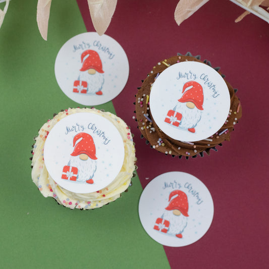 Merry Christmas Gnome 2" / 5cm discs for cupcakes