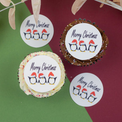 Merry Christmas Penguins 2" / 5cm  discs for cupcakes