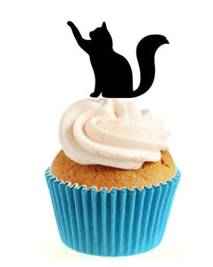 Lucky Black Cat Silhouette Stand Up Cake Toppers (12 pack)