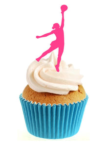 Pink Netball Silhouette Stand Up Cake Toppers (12 pack)
