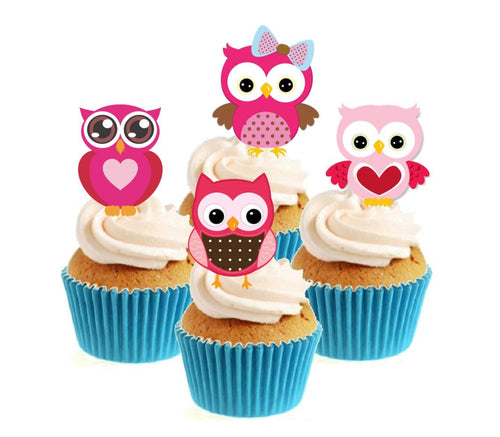 Pink Owls Collection Stand Up Cake Toppers (12 pack)