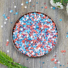 Load image into Gallery viewer, Red White &amp; Blue Patriotic Sprinkles Mix Cupcake / Cake Decorations