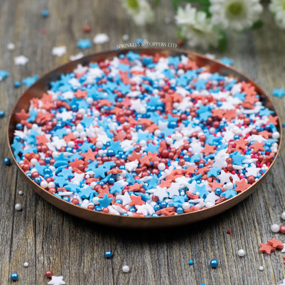 Red White & Blue Patriotic Sprinkles Mix Cupcake / Cake Decorations