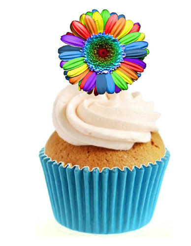 Rainbow Flower Stand Up Cake Toppers (12 pack)