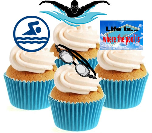 Swimming Collection Stand Up Cake Toppers (12 pack)