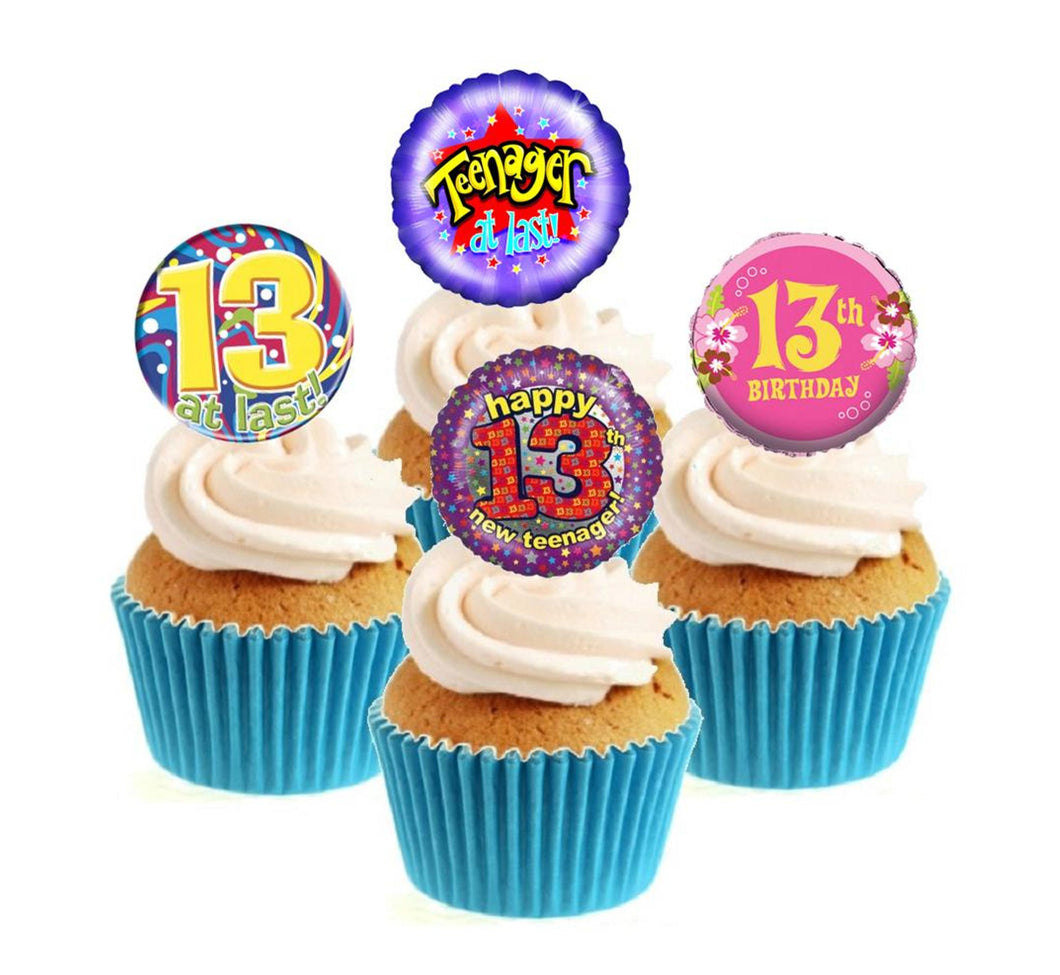 13th Birthday Pink Stand Up Cake Toppers (12 pack)  Pack contains 12 images - 3 of each image - printed onto premium wafer card