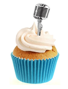 Vintage Microphone Stand Up Cake Toppers (12 pack)
