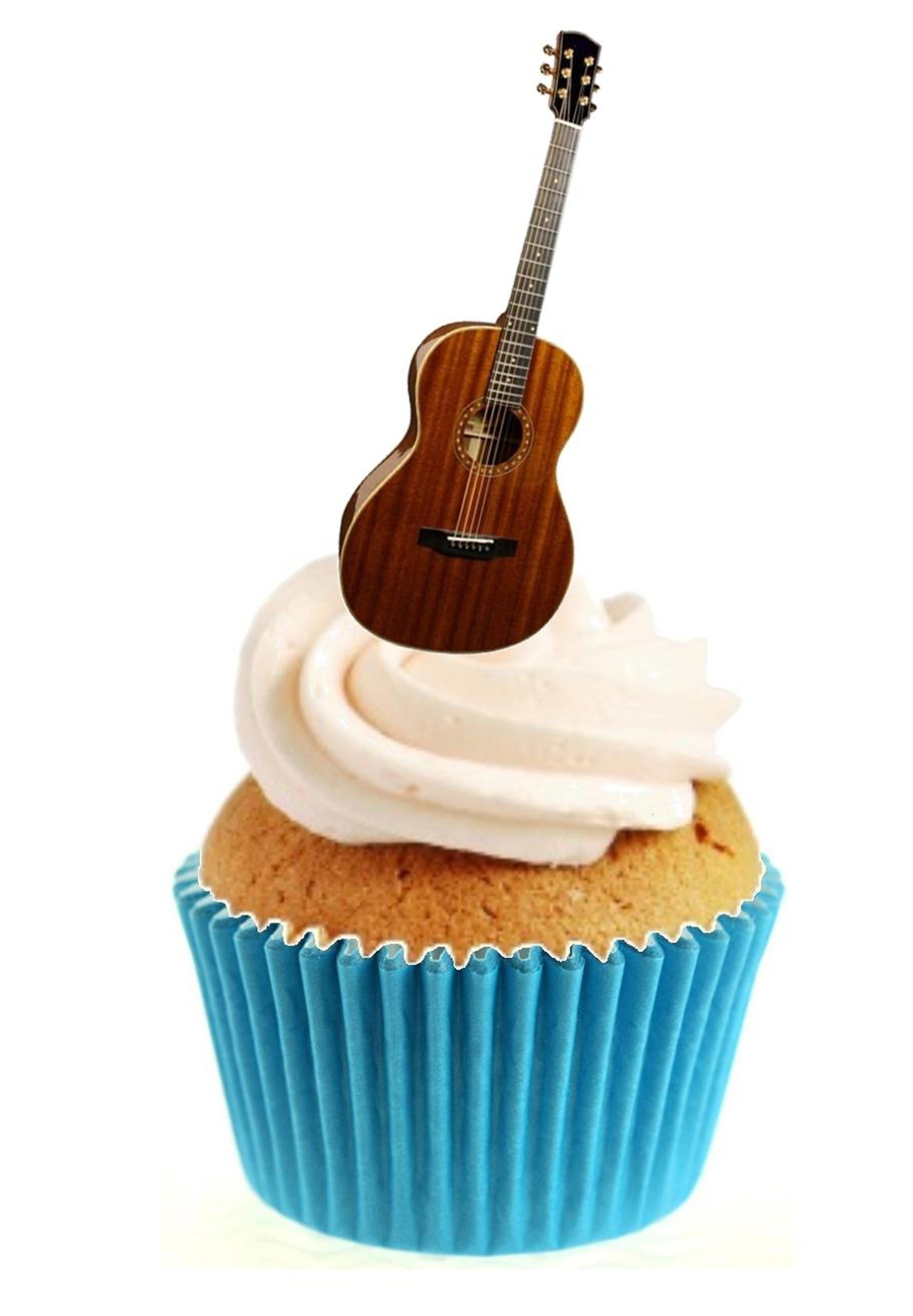 PRE-CUT Acoustic Guitars Cake Decorations - 12 Edible Wafer Cup Cake  Toppers : Amazon.co.uk: Grocery
