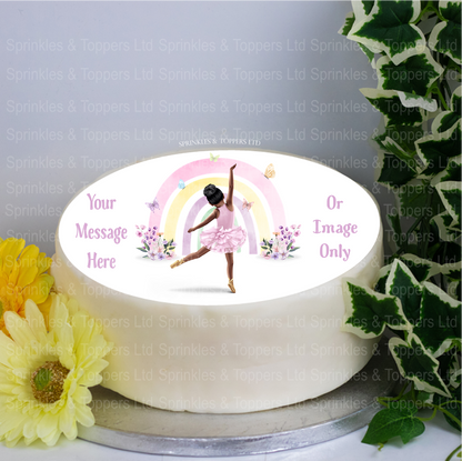 Personalised Pastel Ballet Dancer ~ with hair colour / skin tone choices 8" Icing Sheet Cake Topper