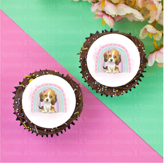 Cute Beagle Puppy & Rainbow  2" / 5cm discs