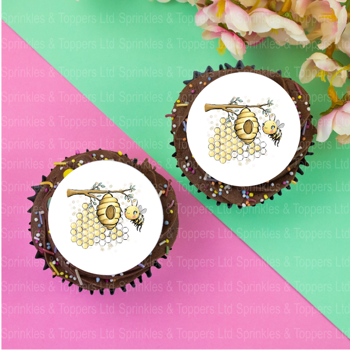 Cute Bees & Honeycomb 2" / 5cm discs