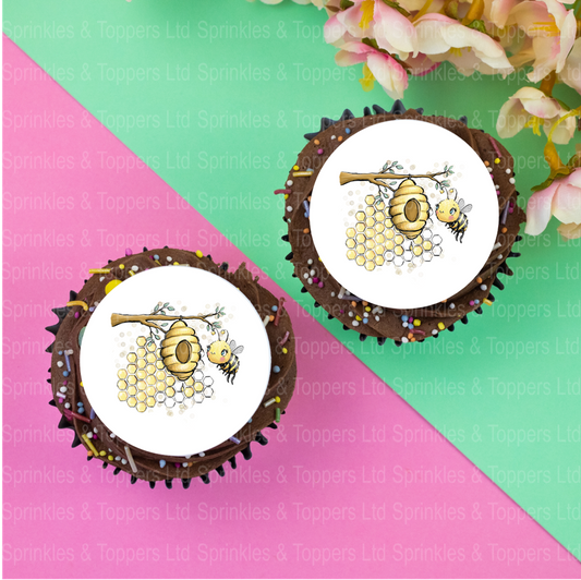 Cute Bees & Honeycomb 2" / 5cm discs