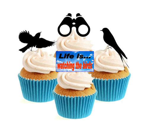 Bird Watching Stand Up Cake Toppers (12 pack) Pack contains 12 images - 3 of each image - printed onto premium wafer card