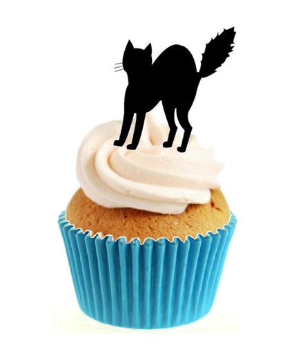 Black Cat Silhouette Stand Up Cake Toppers (12 pack)  Pack contains 12 images printed onto premium wafer card