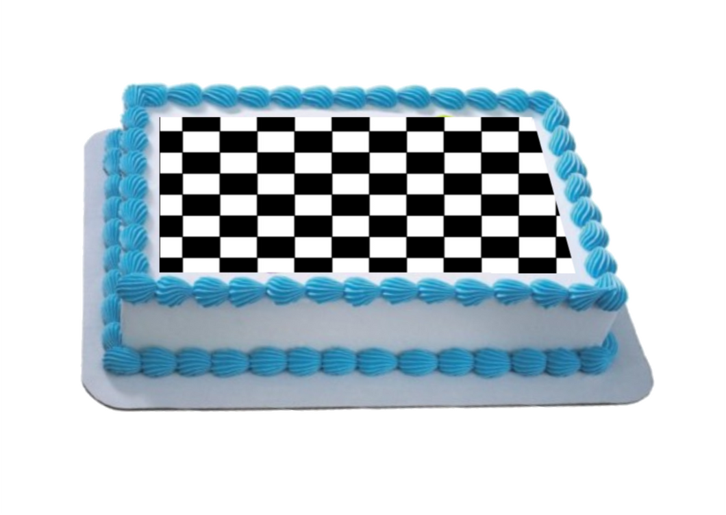 Black & White Check A4 Themed Icing Sheet  Icing sheet cake toppers are a great way to decorate any themed cake  Easy Peel Icing Sheet - No Fuss - Ready to pop straight onto your cake (full instructions included)