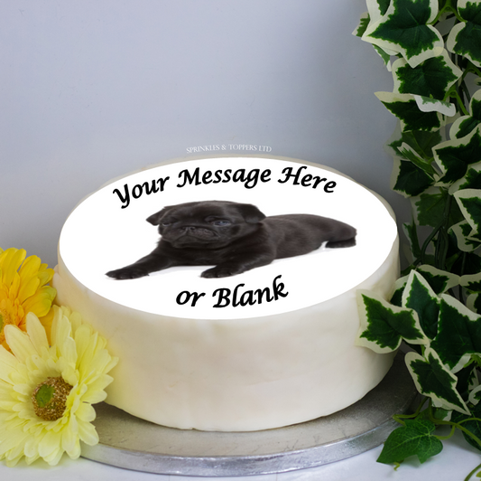 Personalised Black Pug Scene 8" Cake Topper