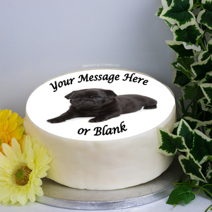 Personalised Black Pug Scene 8" Icing Sheet Cake Topper