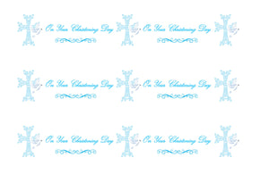 BLUE ON YOUR CHRISTENING DAY EDIBLE ICING CAKE RIBBON / SIDE STRIPS   Use instead of traditional ribbon to decorate the sides of your cakes  Edible fondant icing, perfect for that special occasion