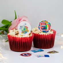 Load image into Gallery viewer, Choice of Wafer Paper or Icing discs  Pack contains 24 edible pre cut discs - 4 of each image  Ready to be added to your cakes, bakes or shakes  A completely edible cake decoration