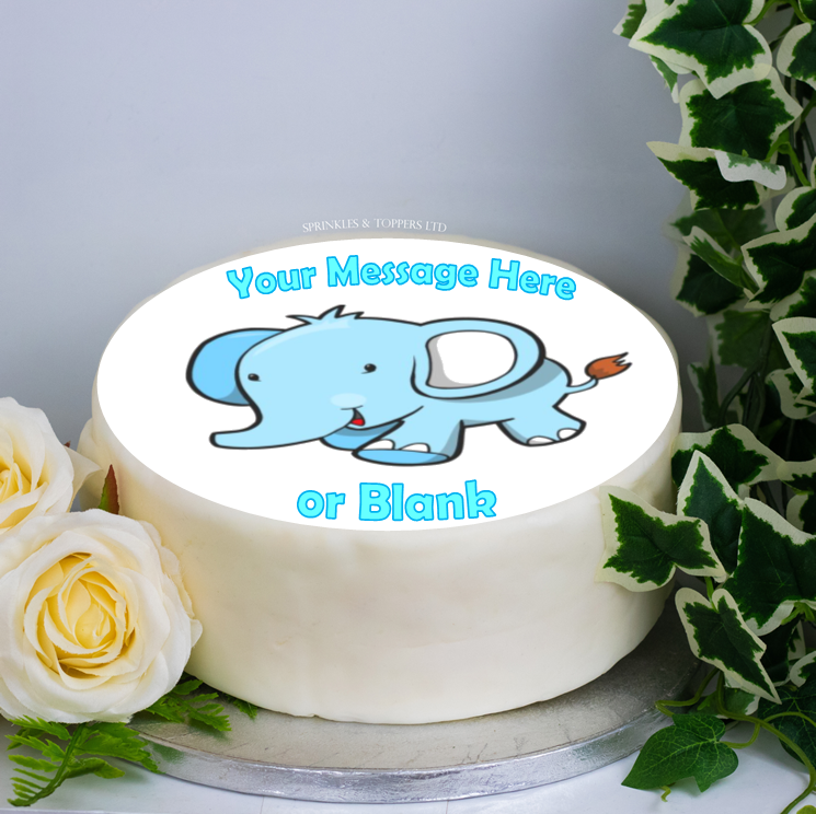 Personalised Blue Elephant  8" Cake Topper