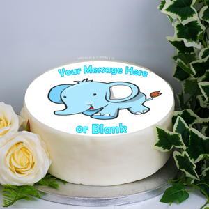 Personalised Blue Elephant  8" Icing Sheet Cake Topper
