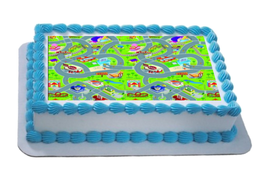 Cartoon Car Mat / Town A4 Themed Icing Sheet  Icing sheet cake toppers are a great way to decorate any themed cake