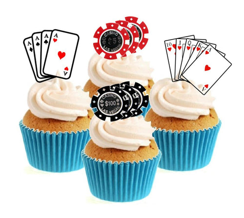 Casino / Poker Party Stand Up Cake Toppers (12 pack)  Pack contains 12 images - 3 of each image - printed onto premium wafer card