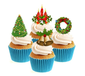 Christmas Collection Stand Up Cake Toppers (12 pack)  Pack contains 12 images - 3 of each image - printed onto premium wafer card
