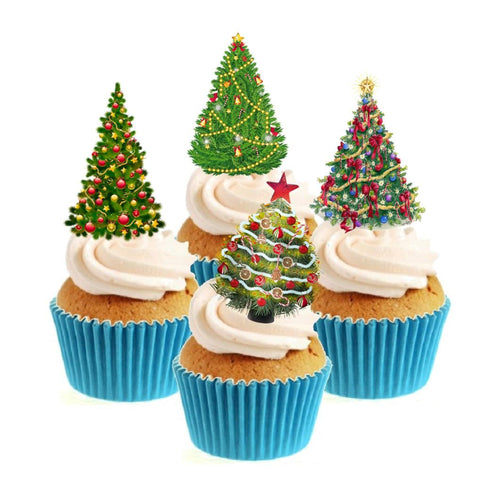 Christmas Trees Collection Stand Up Cake Toppers (12 pack)  Pack contains 12 images - 3 of each image - printed onto premium wafer card
