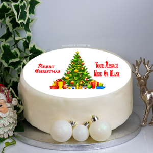 Personalised Christmas Tree & Gifts Scene 8" Icing Sheet Cake Topper