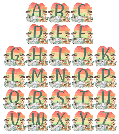 Alphabet Jungle Sunset Safari (any letter) 8" Icing Sheet Cake Topper