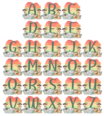 Jungle Sunset Safari Animals (any letter)  2" / 5cm discs