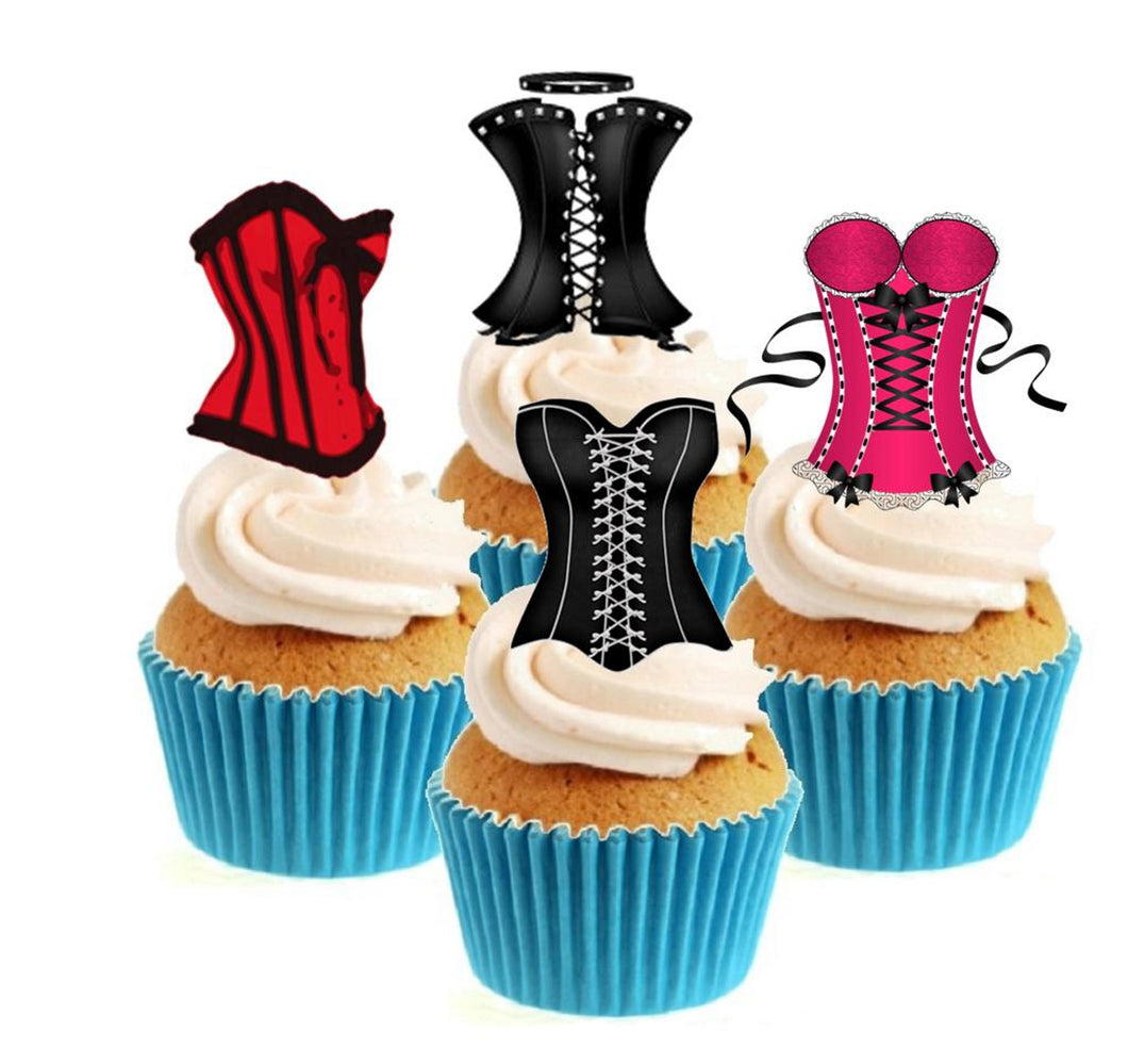Corsets / Basque Collection Stand Up Cake Toppers (12 pack)  Pack contains 12 images - 3 of each image - printed onto premium wafer card