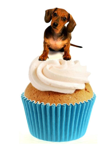 Dashchund Stand Up Cake Toppers (12 pack)  Pack contains 12 images printed onto premium wafer card
