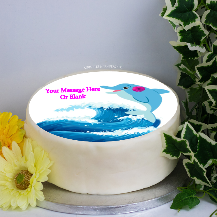 Personalised Cute Dolphin Scene 8" Cake Topper