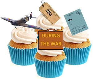 During The War Collection Stand Up Cake Toppers (12 pack)  Pack contains 12 images - 3 of each image - printed onto premium wafer card