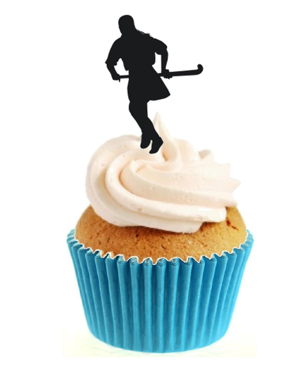 Field Hockey Female Silhouette Stand Up Cake Toppers (12 pack)  Pack contains 12 images printed onto premium wafer card