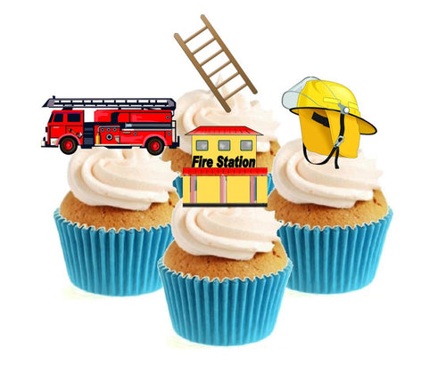 Fire Fighter Stand Up Cake Toppers (12 pack)  Pack contains 12 images - 3 of each image - printed onto premium wafer card