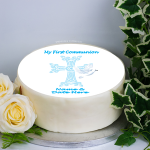 Personalised My First Communion (blue) 8" Icing Sheet Cake Topper