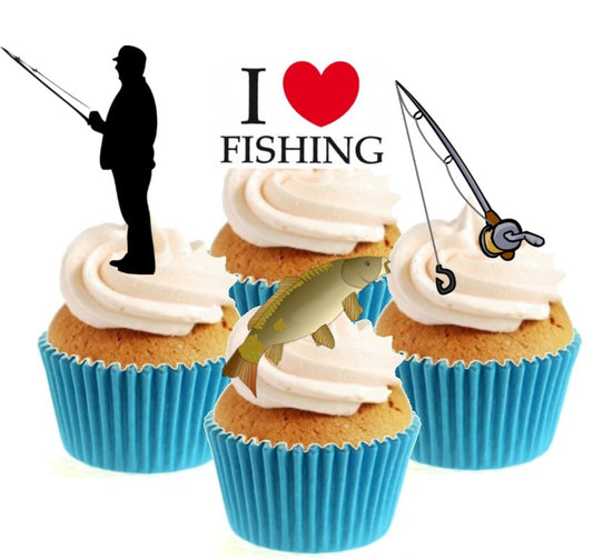 Fishing Collection Stand Up Cake Toppers (12 pack)  Pack contains 12 images ~ 3 of each image ~ printed onto premium wafer card