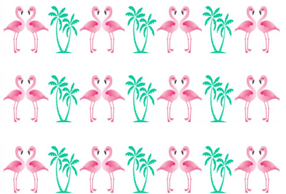 FLAMINGO & PALM TREES  EDIBLE ICING CAKE RIBBON / SIDE STRIPS   Use instead of traditional ribbon to decorate the sides of your cakes  Edible fondant icing, perfect for that special occasion