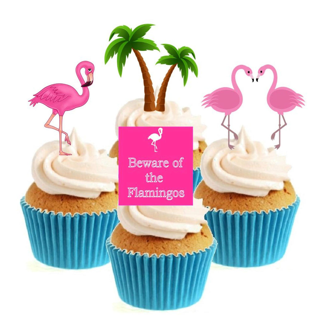 Flamingo Stand Up Cake Toppers (12 pack)  Pack contains 12 images - 3 of each image - printed onto premium wafer card