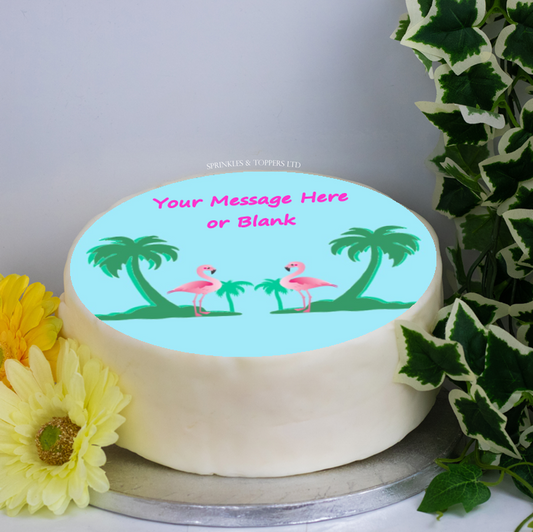 Personalised Flamingo Duo Scene 8" Cake Topper